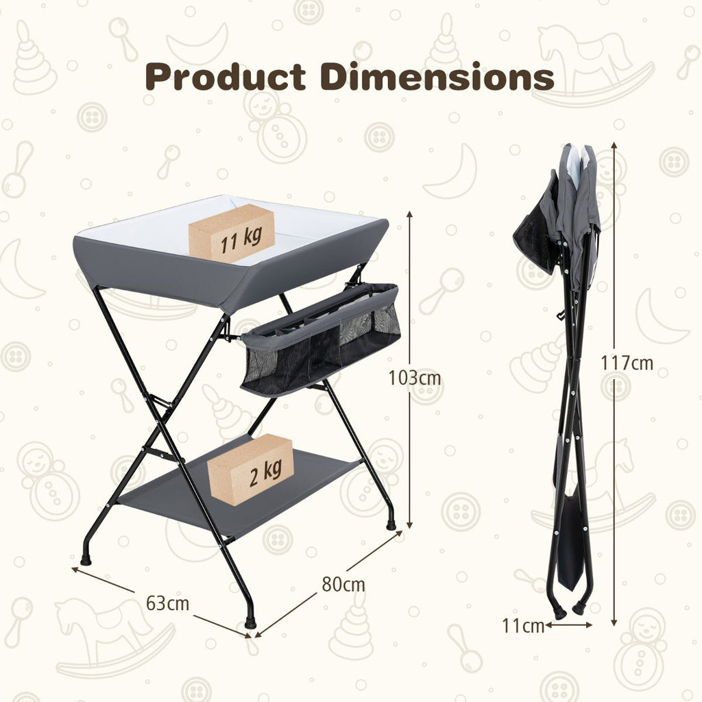 NNECW Folding Baby Change Table with Storage Basket &amp Shelf for Infant &amp Toddler-Grey